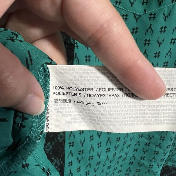 Mango MNG Women L/S Geometric Button Blouse Green/Black XS Career Work Business - Picture 5 of 5